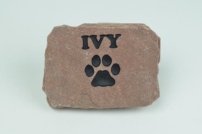 Personalized Red Pet Memorial Stone Headstone Grave Marker Dog or Cat with Paw Print and Engraved with Name of Your Pet