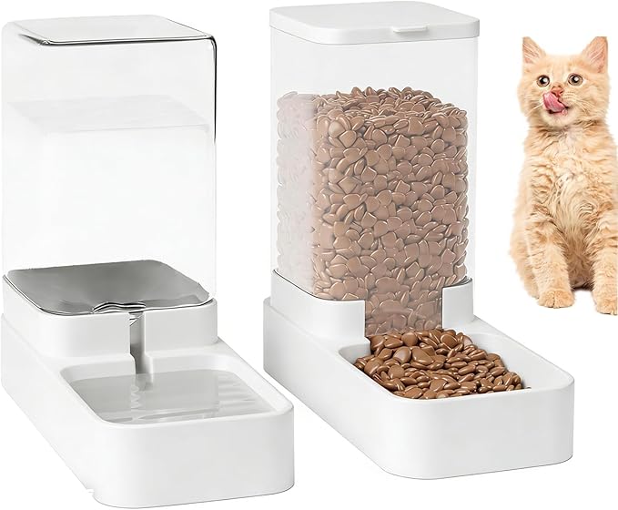 Automatic Cat Feeder and Water Dispenser Set, Automatic Dog Feeder and Dog Water Dispenser for Dogs Cats Pets Animals Large Capacity