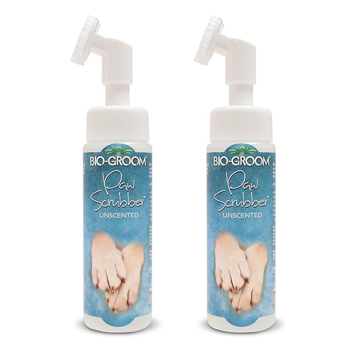 Bio-Groom Paw Wash & Scrubber Brush - No Rinse Dog & Pet Paw Cleaner, Safe for Cats & Dogs, Gently Cleans Dry & Sensitive Feet, Waterless Application, Natural Rich Foam, Made in USA - 8 fl oz, 2 Pack