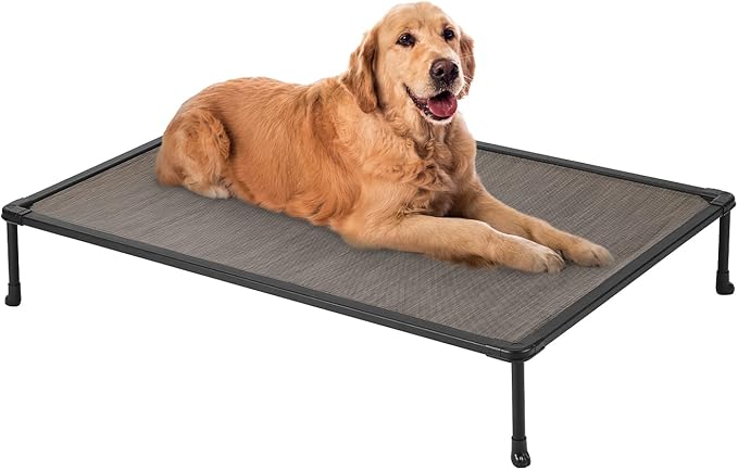 Veehoo Chewproof Elevated Dog Bed - Cooling Raised Pet Cot, Breathable Mesh, Washable & Non-Slip for Large Dogs, Indoor/Outdoor, Brown Mat and Black Frame, 42x30inches (Model CWC2203A03)