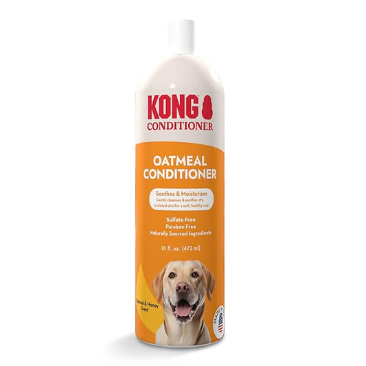 KONG Oatmeal Dog Conditioner – Soothes, Moisturizes & Relieves Itchy Skin, Oatmeal & Honey Scent, 18 oz - Plant-Based, pH-Balanced, Sulfate-Free, All Coat Types, for Sensitive Skin, Made in USA
