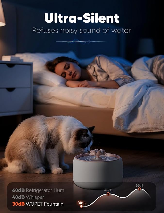 WOPET Ceramic Cat Water Fountain W03 Lite，3L/101oz Ceramic Pet Fountain，Automatic Water Fountain for Cats & Dogs, Fashion Cat Fountain with Ultra-Quiet Pump and Filter & Sponge White Orange