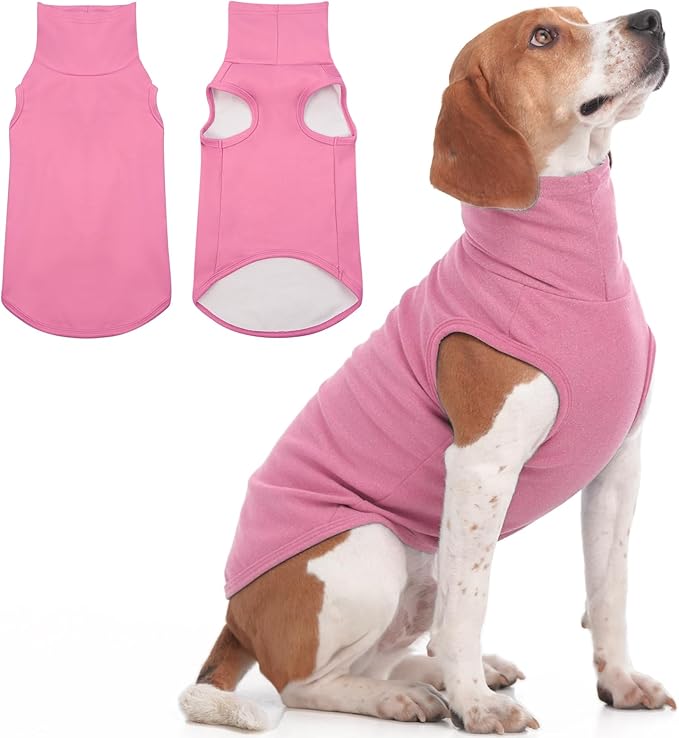 IECOii Dog Fleece Vest Sweater - Stretch Warm Pullover with Turtleneck,Pink,Large, Easy On/Off Winter Dog Sweater for Medium Large Dogs Girl Boy, Winter Fall Jumpsuit with High Neck