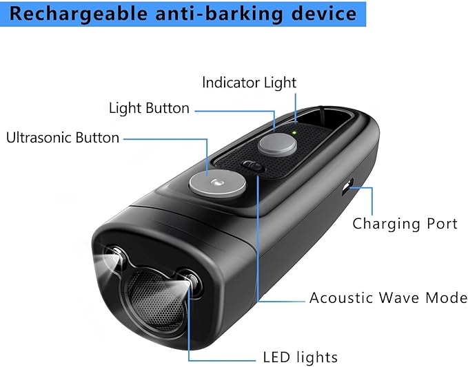 Dog Barking Control Devices,Dog Training Device-Dog Training，Training/Deterrent Modes，Train and Control Your Dog: Effective Barking Control Device LED Flashlight for Training and Behavior Correction