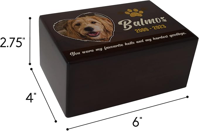 Custom Pet Keepsake Urns for Dogs, Wooden Box for Pet Ashes with Photo for Your Beloved Pets, Pet Cremation Urns as Sympathy Gifts for Pet Lovers - Small, 6" x 4" x 2.75" (Design 11)