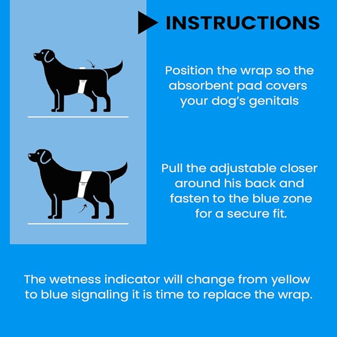 BV Dog Wraps Male Medium (Waist 13-23in) Super Absorbent - 400 Count Disposable - Doggie Diapers with Wetness Indicator - Adjustable Male Dog Wraps - Ideal for Incontinence/Training