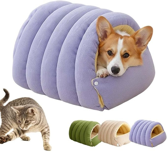 Cat Dog Cave Bed, 2026 New Winter Cave for Dog and Cat, Warm Plush Covered Cat House with Removable Cushion, Soft Sleeping Bed for Indoor Cats (Purple, Medium)
