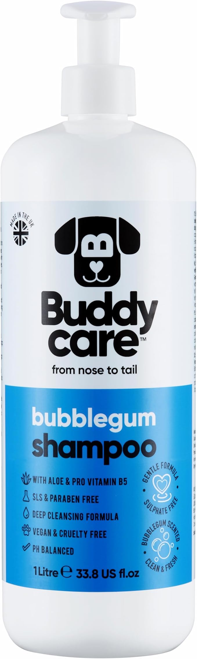 Bubblegum Dog Shampoo by Buddycare | Deep Cleansing Shampoo for Dogs | Bubblegum Scented | with Aloe Vera and Pro Vitamin B5 (33.8oz)