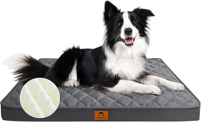Orthopedic Dog Bed for Medium and Large Sized Dog - Egg Crate Foam Pet Bed with Waterproof & Machine Washable & Non-Slip Bottom, Ideal Beds for Crate and Indoor Use, 35x22 Inch, Dark Grey