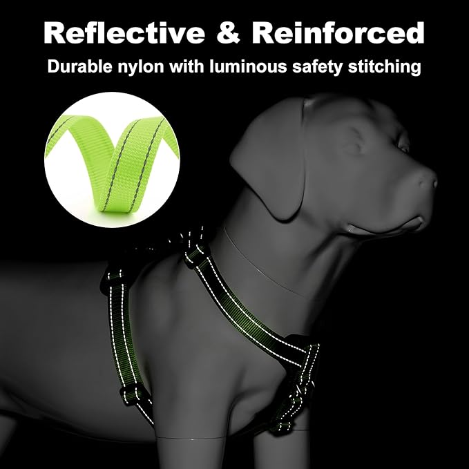 Plutus Pet Adjustable No Pull Dog Harness with Leather Accents, Heavy Duty Reflective Nylon Vest for Training, Hiking, Easy Walk Harness for Small, Medium, Large Dogs (Green, M)