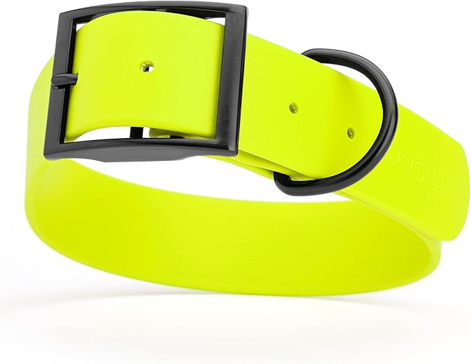 Dogline Biothane Coated Webbing Dog Collar with Black Metal Hardware: Durable Easy-Clean Everyday Collar for Dogs - Comfortable Adjustable Odor-Resistant Pet Collar, W1.5 x L16-20", Safety Yellow