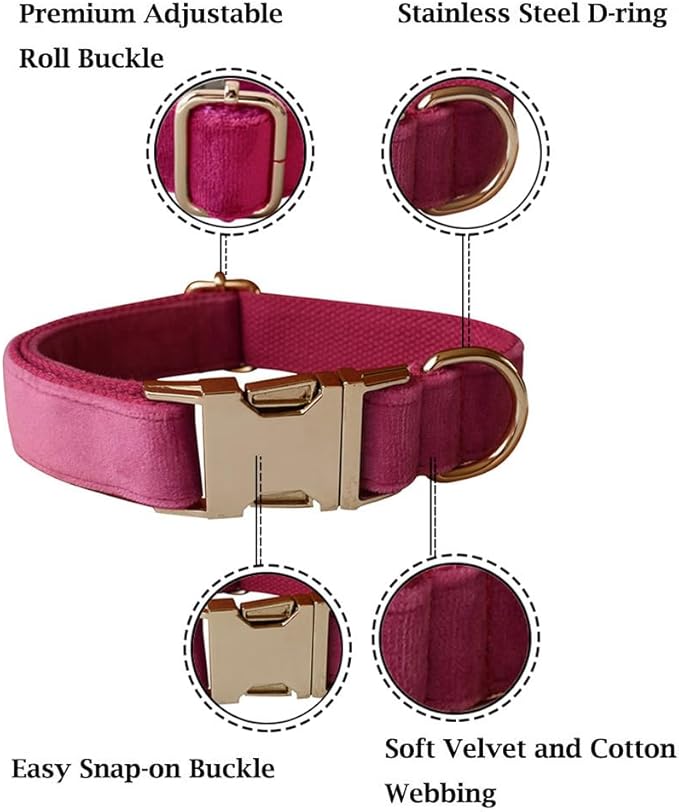 Velvet Dog Collar and Leash Set, Bright & Stylish Leash and Collar Set, Durable Pet Collars with Heavy Duty Quick Release Metal Buckle Adjustable for Samll Medium Large Dogs or Cats