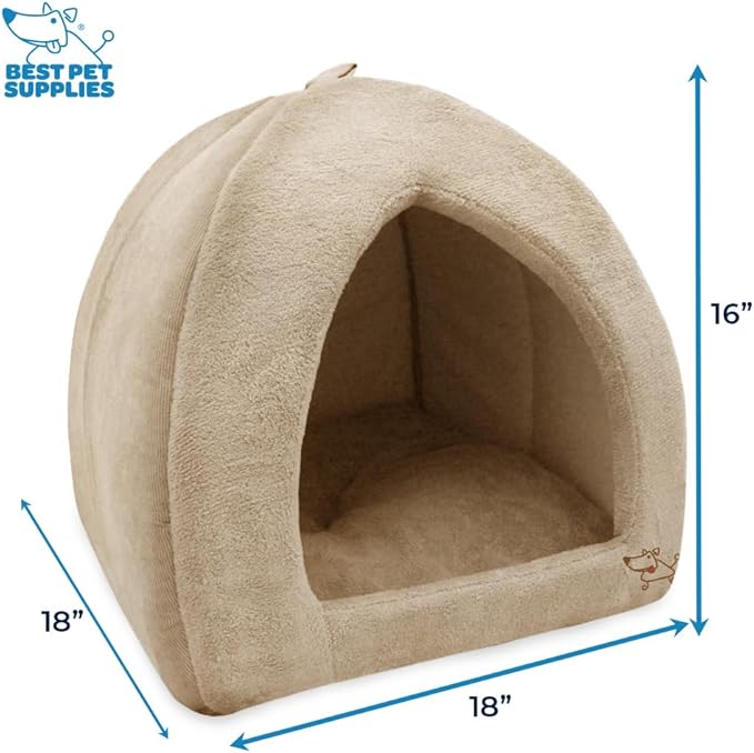 Best Pet Supplies Dog House Bed Crate Mat Tent Indoor Round Soft Plush for Small, Medium, and Large Breeds - Tan, 18 x 18 x H:16"
