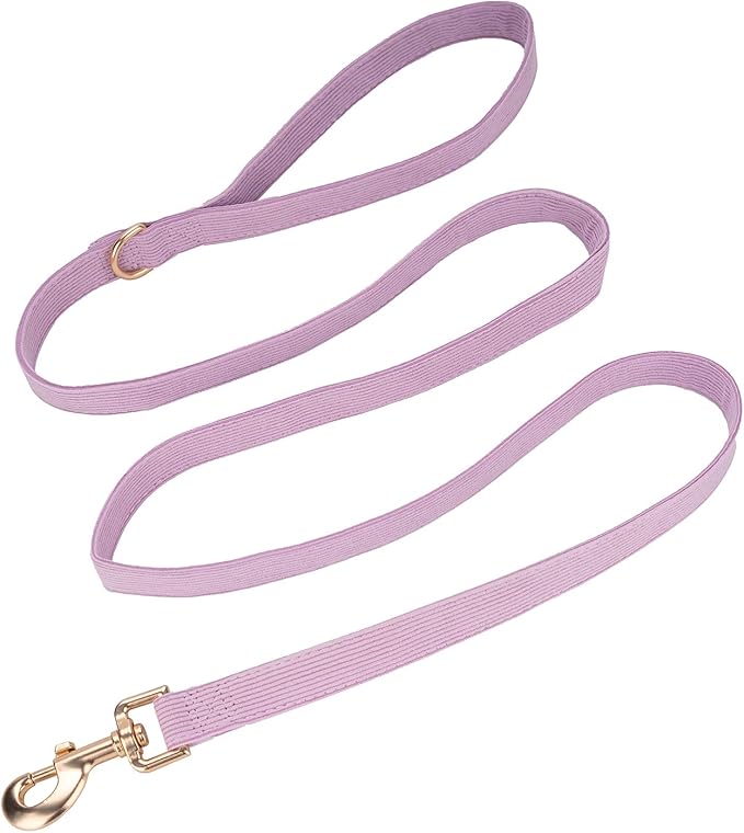 Soft Corduroy Dog Collar and Leash Set Adjustable Durable Dog Collars with Metal Buckle and Lead for Small Dogs,Lilac