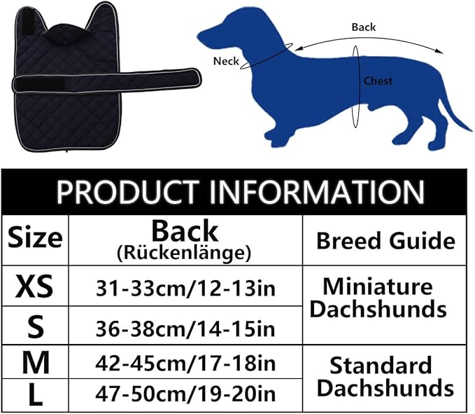 Warm Thermal Quilted Dachshund Coat, Dog Winter Coat with Warm Fleece Lining, Outdoor Dog Apparel with Adjustable Bands for Medium, Large Dog-Dark Blue-XS
