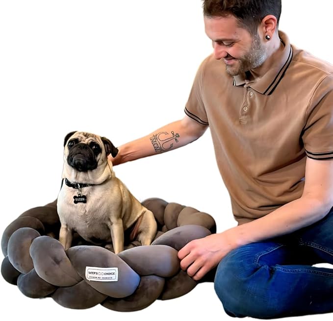Tater's Choice 24" Dog Bed - Premium Braided Dog Bed - Luxurious and Durable Pet Beds with Plush Polyester Filling, Non-Slip Base, and Stylish Design, Washable Mattress, Charcoal Grey, 24 inch, Small