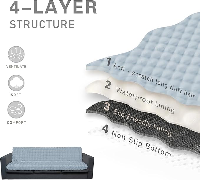 Waterproof Dog Bed Cover, Dog Pad Soft Plush Pet Blanket with Anti-Slip Back for Bed Couch Sofa, Furniture Protector for Small, Medium and Large Dogs and Cats (Light Gray-Bubble, 82"x82")