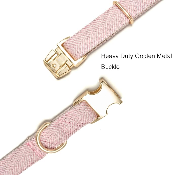 Soft Hemp Dog Collar and Leash Set Adjustable Woven Tweed Dog Collars with Metal Buckle and Lead for Small Medium Large Dogs,Pink