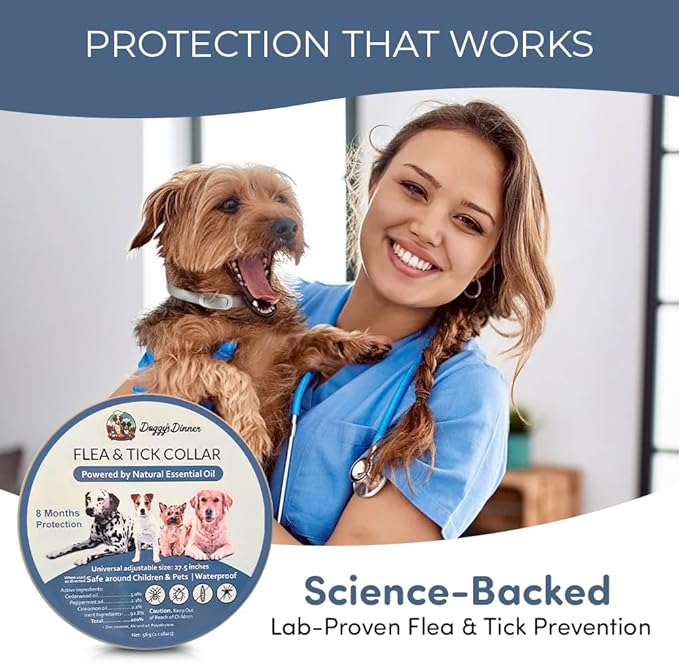 Flea and Tick Prevention for Dogs and Cats - All Natural 8-Month Flea Collar for Dogs, Effective Dog Flea & Tick Control, Chemical-Free Flea Collars, No Pesticides