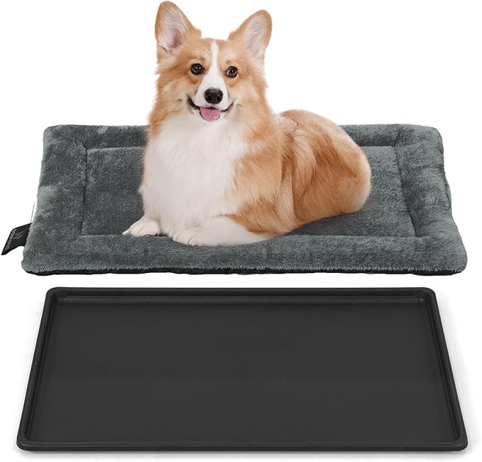 Machine-Washable Dog Bed Pad & Tray for 30-Inch Kennel, Non-Slip Flat Cozy Sleeping Mat & Easy-Clean Plastic Replacement Crate Pan, Comfortable & Durable for Dogs, Rabbits, Cats, Various Pets