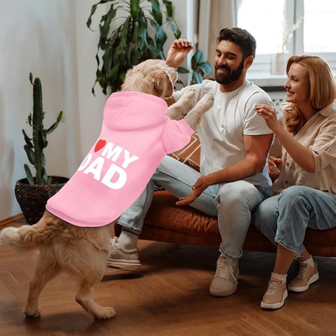 GreenJoy Dog Sweater Dog Hoodie Cold Weather Dog Coat Hooded Sweatshirt for Puppies,Cats, Small Medium Large Dogs (Pink(I Love My Dad), Small)