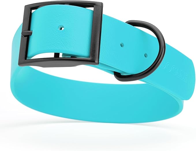 Dogline Biothane Coated Webbing Dog Collar with Black Metal Hardware: Durable Easy-Clean Everyday Collar for Dogs - Comfortable Adjustable Odor-Resistant Pet Collar, W1.5 x L24-28", Sky Blue