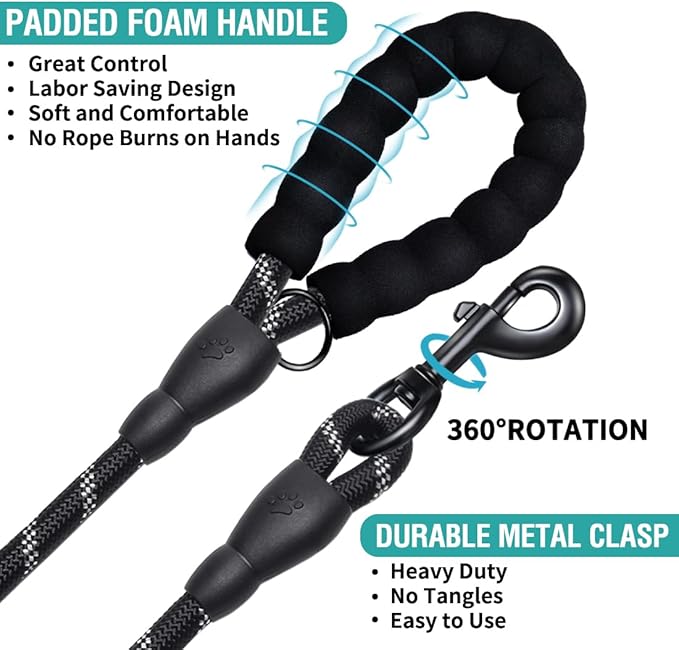 COOYOO Dog Leash 5/6 FT with Comfortable Padded Handle and Highly Reflective Threads for Small Medium and Large Dogs