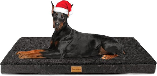 Patas Lague Orthopedic Jumbo Dog Bed for Large Sized Dog 56''X40'', Soft Waterproof Egg Crate Foam Large Pet Crate Beds Mat with Removable Washable Cover and Non-Slip Bottom, Black