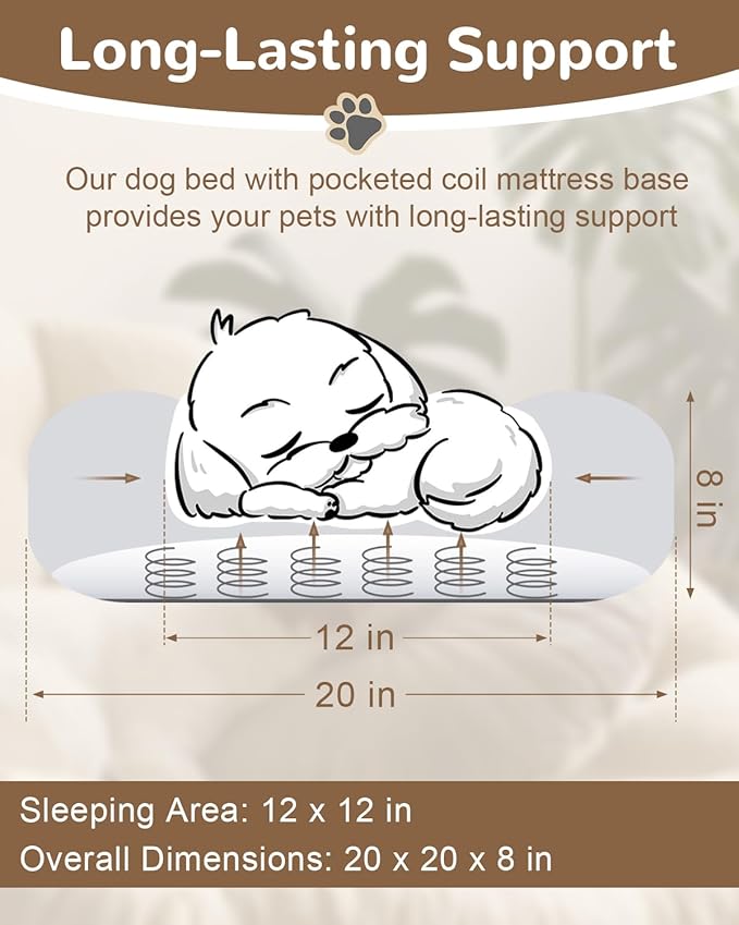 Donut Dog Bed with Pocketed Coils and Soft Foam Support, Detachable Washable Calming Puppy Bed for Small Dogs, Round Flannel Anti-Anxiety Pet Bed, 20 in, Gray