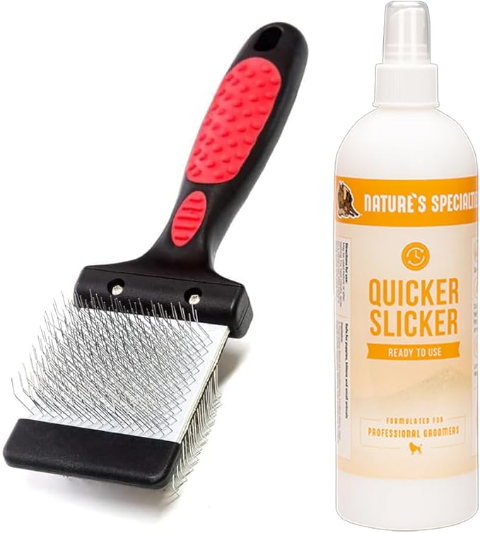 RYAN'S PET SUPPLIES Double Sided Flex Slicker Brush, Firm, Small - Quicker Slicker Detangling and Conditioning Spray, Ready to Use, 16 oz