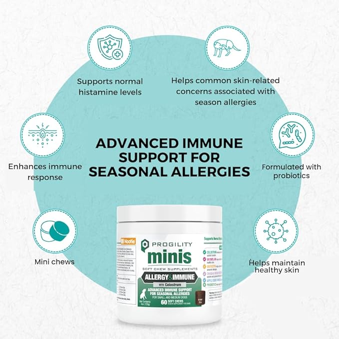 Nootie Progility Mini Allergy & Immune Supplement, Seasonal Allergies Advanced Immune Support Supplement for Small Dogs, 60 Soft Chews per Container