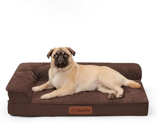 Orthopedic Dog Bed Medium Size Dog, 30x20x6 Inches Memory Foam Pet Bed for Small and Medium Dogs, Washable Removable Cover, Nonskid Bottom, Waterproof, Brown Grey