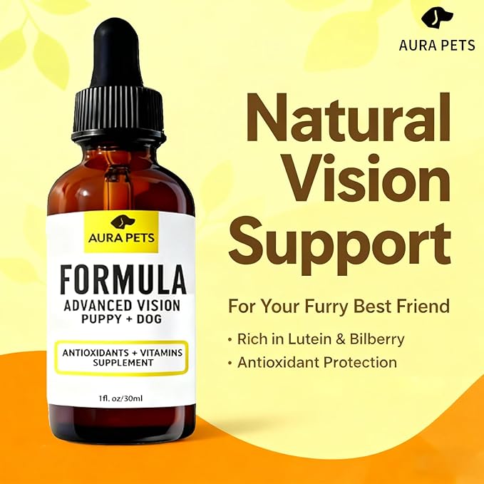 Advanced Vision Formula for Dogs, AuraPets Vision Formula, with Lutein, Zeaxanthin, Astaxanthin, Supports Vision and Reduces Cloudiness, 30ml (1)