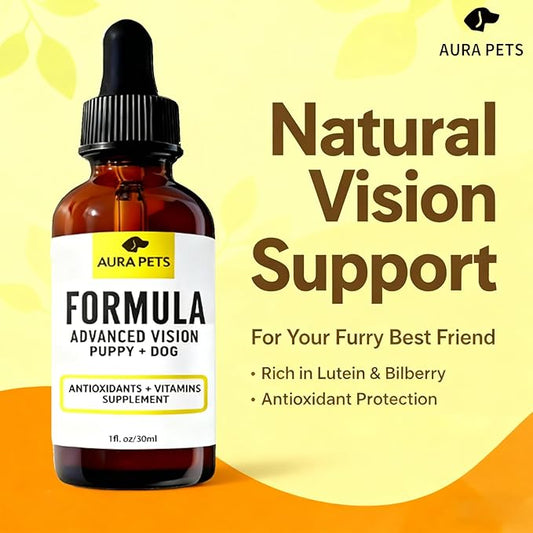 Advanced Vision Formula for Dogs, AuraPets Vision Formula, with Lutein, Zeaxanthin, Astaxanthin, Supports Vision and Reduces Cloudiness, 30ml (3)