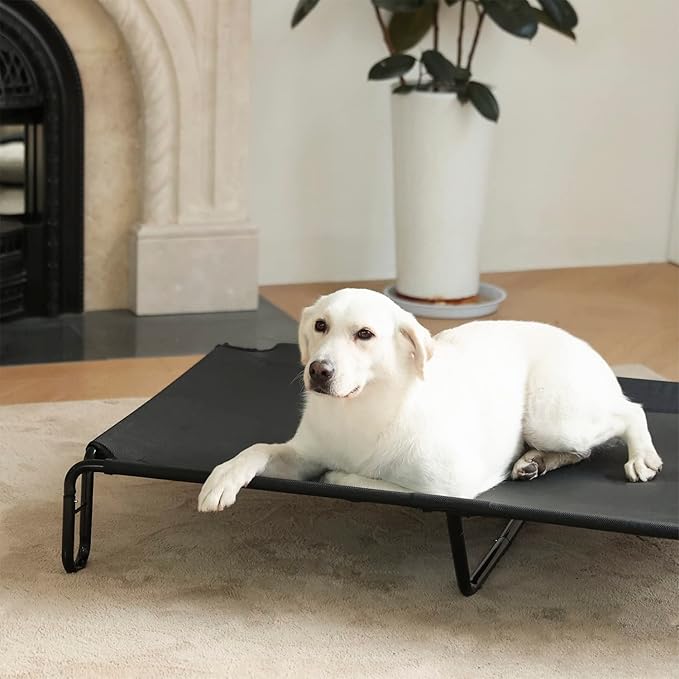 pettycare Elevated Outdoor Dog Bed - Dog Cots beds for Large Dogs XL, Waterproof Raised Dog Bed Easy to Assemble, Cooling Elevated Dog Bed with Teslin Mesh, Durable, Non Slip, Up to 85 lbs,Black