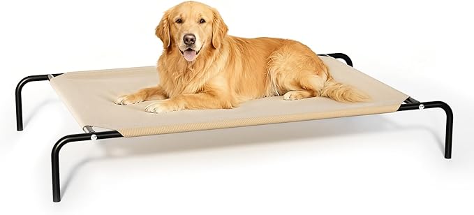 Elevated Dog Bed for Large Dogs, Washable Raised Cot with Skid-Resistant Feet, Waterproof Cooling Dog Beds with Oxford Cloth, Indoor/Outdoor Use, Khaki 50in