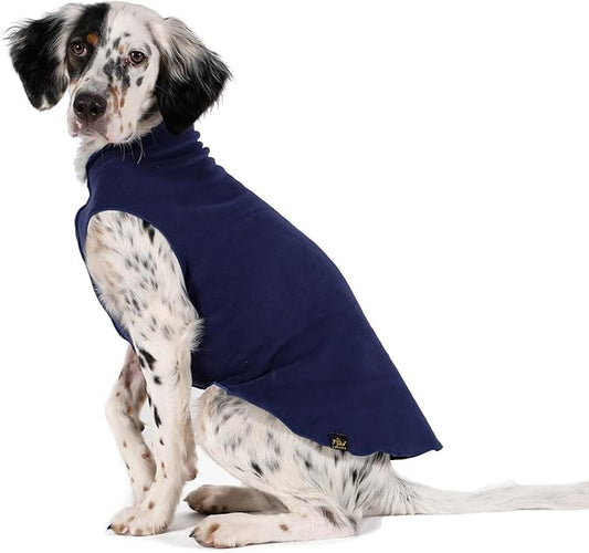 Goldpaw Stretchy Fleece Jacket for Small Dogs - Super Soft, Warm Dog Sweater - Pet Sweater Vest for Fall and Winter - Canine Clothes Made in The USA - Machine Washable - Navy - Size 22