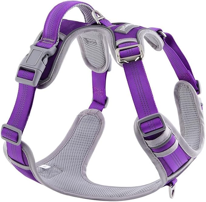 Adjustable Dog Harness - No Pull, Reflective, Soft Padded for Small, Medium, Large Dogs - Includes Leash Purple XL