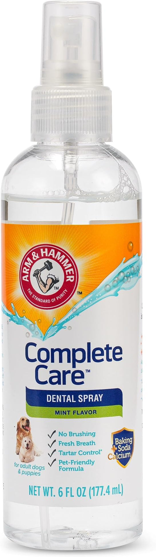 Arm & Hammer Complete Care Dog Dental Spray, Mint Flavor, Easy Brushless Dog Breath Freshener, Baking Soda Enhanced Formula for Fresh Dog Breath, 6oz