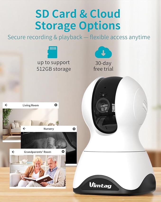 VIMTAG Indoor Pet Camera, 2.5K Dog Camera with Phone App, 360° Pan/Tilt Cameras for Home Security Cat Baby, Night Vision, Motion Tracking & AI Detection, 2-Way Audio, 5G/2.4G WiFi, SD/Cloud Storage