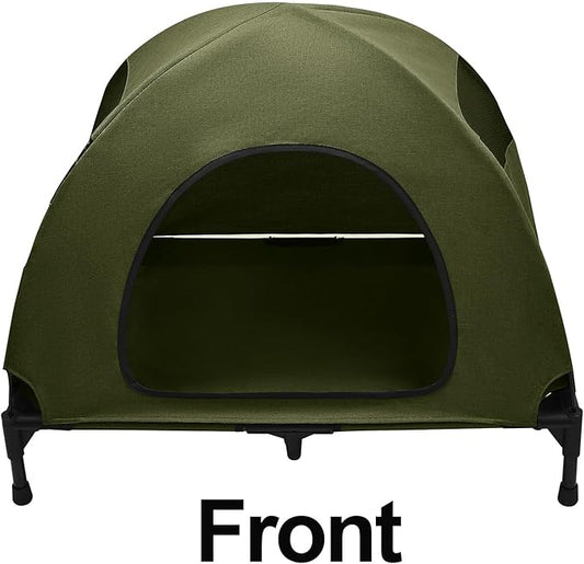 Love&go Elevated Dog Bed with Metal Frame, Cooling Raised Pet Cot for Dog and Cat (M - Olive Green Bed+Canopy, Medium-29.9x19.5x5.5 inch)