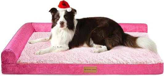 Patas Lague Orthopedic XL Dog Bed Large Sized Dog 48''X30'', Waterproof L Bolster Big Large Pet Sofa Beds with Removable Washable Cover, Soft Comfortable Pet Couch Crate Mat with Nonskid Bottom, Pink