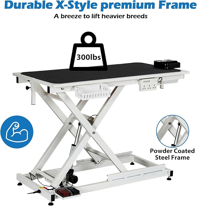 50" Large Dog Grooming Table, Heavy Duty Hydraulic Lift Dog Grooming Table with Aluminium Overhead Arm, Anti Slip Tabletop, 6 Usb Ports for Home and Salon, Maximum Capacity Up to 300Lb, White