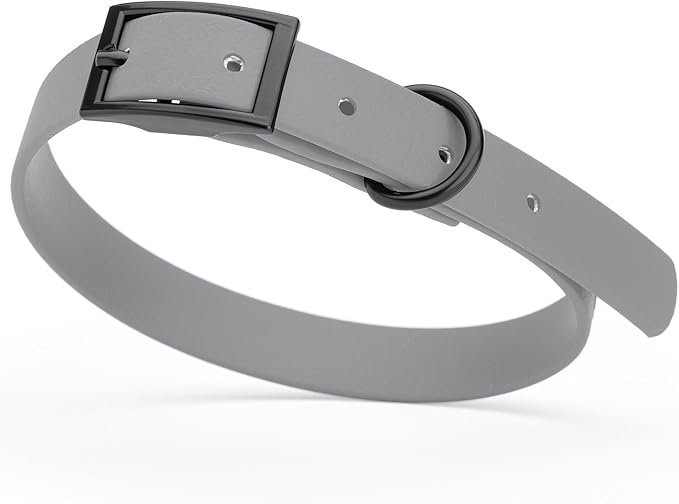Dogline Biothane Coated Webbing Dog Collar with Black Metal Hardware: Durable Easy-Clean Everyday Collar for Dogs - Comfortable Adjustable Odor-Resistant Pet Collar, W5/8" x L12-15, Battleship Gray