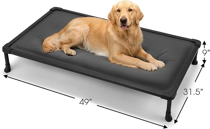 Veehoo Chewproof Elevated Dog Bed, Durable Raised Pet Cot with Soft PP Cotton-Filled Waterproof Mat, Washable Padded Cot for Indoor, Outdoor & Camping, 49-Inch, Grey