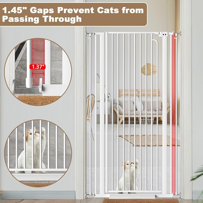 57" Extra Tall Cat Gate for Doorways, 52.76'' - 57.48'' Wide High Pressure Mounted Dog Gate, Tall Pet Gates for Doorways No Drilling, Auto Close Safety Baby Gates for Dogs Cats(White)