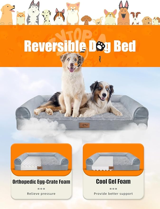 Sytopia Chew Proof Dog Bed 42 Inch Orthopedic for Large Dogs, Indestructible Dog Bed Washable Extra Large Pet Bed with Removable Cover and Anti-Slip Bottom - XL