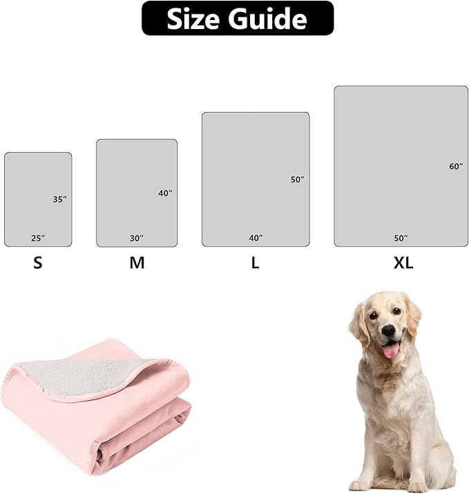 Waterproof Dog Blankets for Small Dogs, Washable Pet Blanket for Indoor Cats, Plush Sherpa Puppy Throw Furniture Protector for Bed Couch Sofa(25"x35",S,Pink)