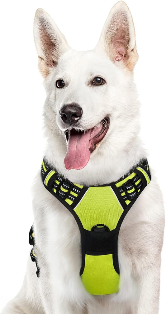Eagloo Dog Harness for Large Dogs, No Pull Service Vest with Reflective Strips and Control Handle, Adjustable and Comfortable for Walking, No Choke Pet Harness with 2 Metal Rings, Green, XL