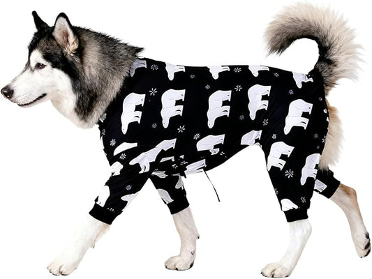 LovinPet Pitbull Clothes for Dogs Stretch Cotton Pet Shirts with Animal Print, Full Coverage Dog Clothing Perfect to Prevent Licking Wounds After Surgery for Medium & Large Dogs, Black XL